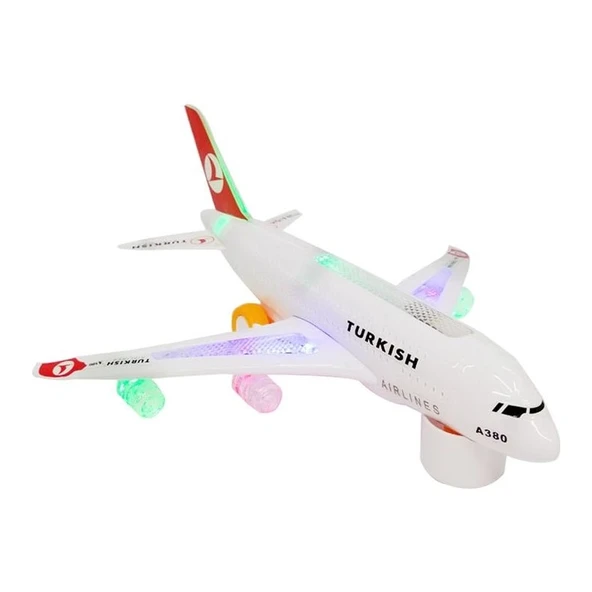 Toru Toys Torutoys  A380 Pilli Çarpıp Dönen Thy Yazılı Işıklı Sesli Uçak ürün görseli 1