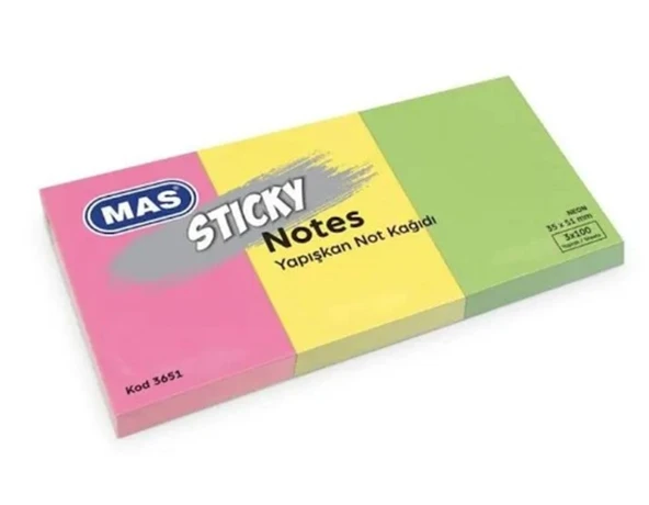 Mas Postit 35X51 Yapışkanlı Not Kağıdı 100 Sayfa 3 Renk Neon - 2 adet ürün görseli 1