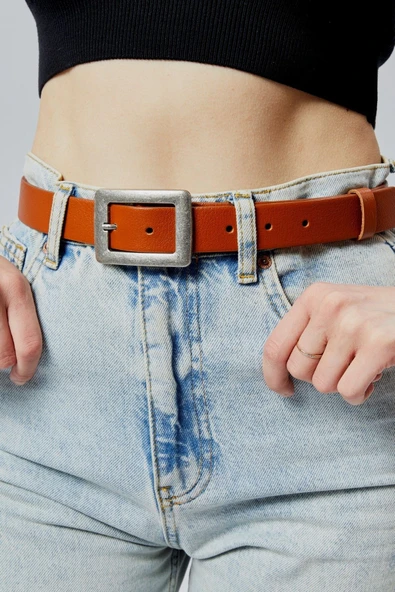 Livize Hakiki Deri Kadın Kemeri 3cm Eskitme Toka Taba ürün görseli 1