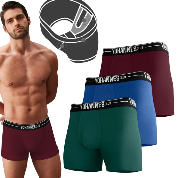 Yohannes Club Erkek Özel Bölmeli Pamuklu Boxer, 3'lü Paket ürün görseli 1