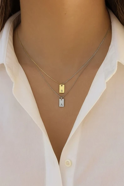 925 Gümüş | Harfini Seç Plaka Kolye Unisex - Resim 3