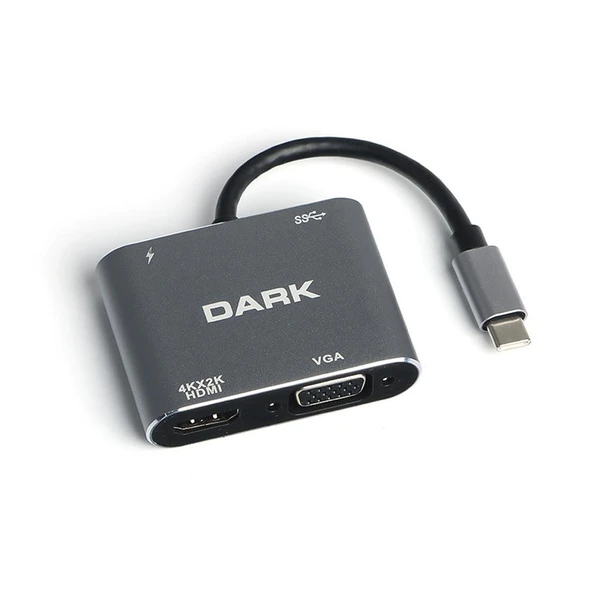 Hytech HY-USBC80 4K@30Hz Gri Metal 2xUSB3.0 1xHDMI, 1xPD 10-100-1000M Type C Adaptör ürün görseli 1