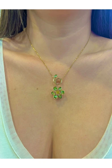 316L Çelik Zincirli Fleur Kolye - Resim 2