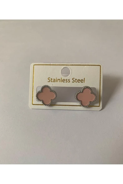 316L Çelik Cleef Model Pembe Küpe - Resim 5