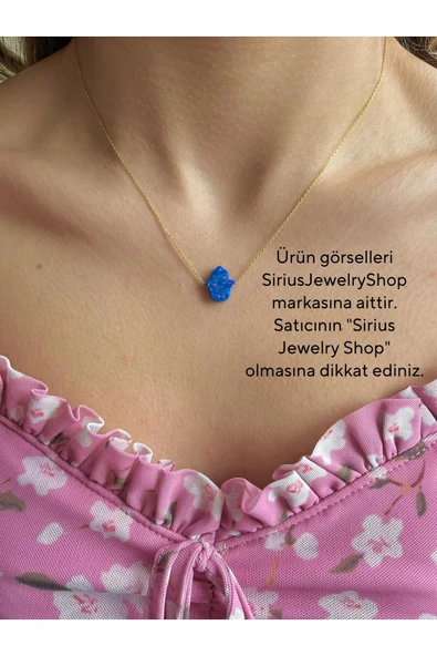 925 Ayar Gümüş Opal Taşlı Fatma Ana Eli Kolye (Hamsa) ürün görseli 1