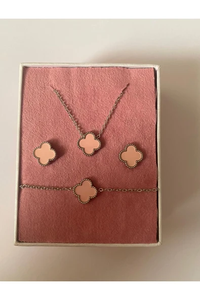 316 L Çelik Cleef Pembe Kolye - Resim 3