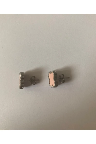 316L Çelik Cleef Model Pembe Küpe - Resim 4