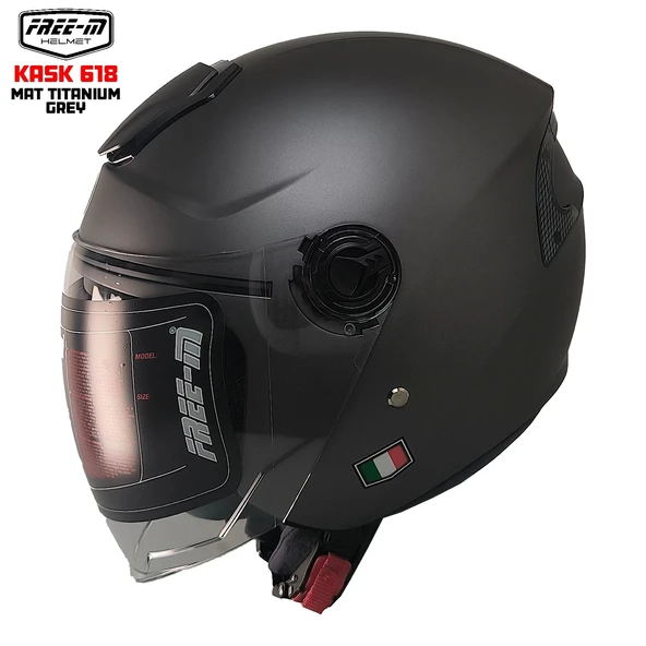 FREE-M 618 YARIM KASK MAT TİTANYUM(GÜNEŞ VİZÖRLÜ) ürün görseli 1