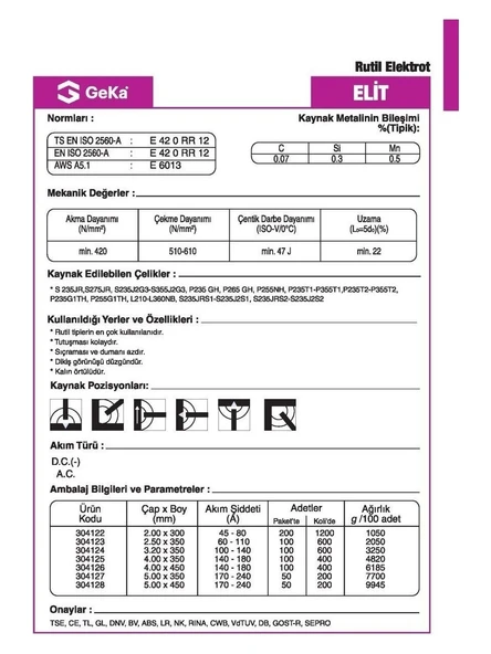 GeKa Elıt E6013 Kaynak Elektrodu 3,2x350 Mm - Resim 3