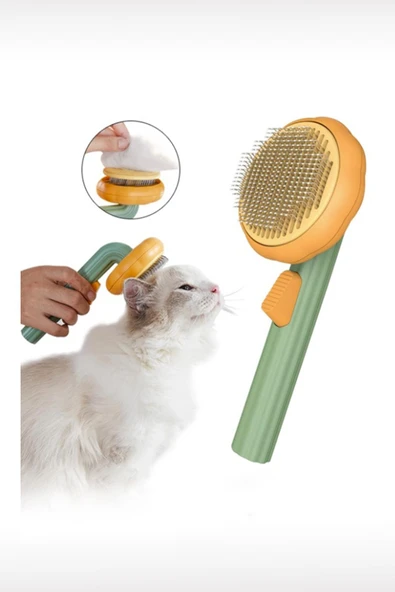 Balkabağı Tasarımlı Otomatik Temizlenen Tuşlu Evcil Hayvan Fırçası Kedi Köpek Tüy Toplayıcı Tarak ürün görseli 1