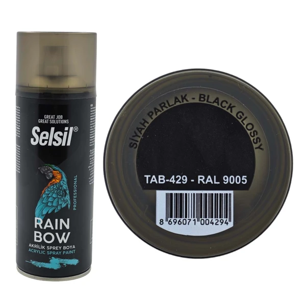 Selsil Rainbow Akrilik Sprey Boya Parlak Siyah 400 Ml. - Ral9005 ürün görseli 1