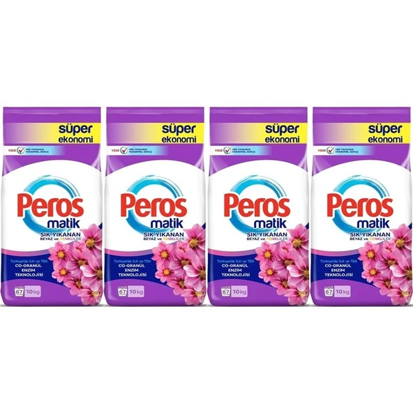 Peros Matik Toz Çamaşır Deterjanı 40KG Yıldız Çiçeği (Beyaz ve Renkliler) (268 Yıkama) (4PK*10KG) ürün görseli 1