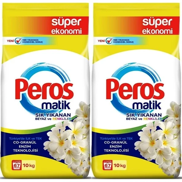 Peros Matik Toz Çamaşır Deterjanı 20KG Yasemin Çiçeği (Beyaz ve Renkliler) (134 Yıkama) (2PK*10KG) ürün görseli 1