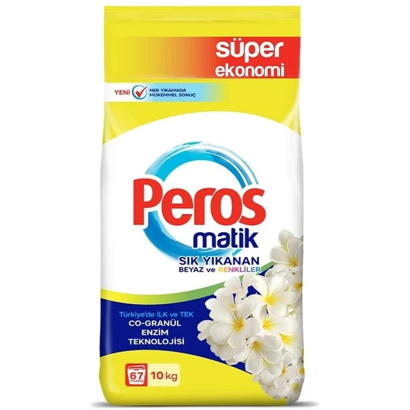 Peros Matik Toz Çamaşır Deterjanı 10KG Yasemin Çiçeği (Sık Yıkananlar Beyaz ve Renkliler) 67 Yıkama ürün görseli 1
