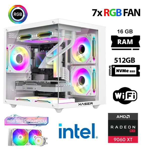 Xaser Eco X30 i9 14900KF 16GB DDR5 Ram 512GB M.2 NVMe SSD 16GB RX9060 XT Sıvı Soğutmalı Oyuncu Tavsiye Sistem ürün görseli 1