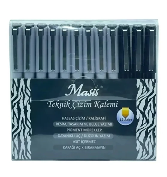 Teknik Çizim Kalemi 12 Li Teknil Çizim Kalem Seti Siyah ürün görseli 1