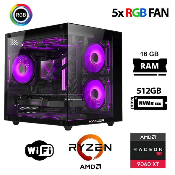 Xaser Eco X120 Ryzen 5 8400F 16GB Ram 512GB M.2 NVMe SSD 16GB RX9060 XT Oyun Hazır Sistem ürün görseli 1