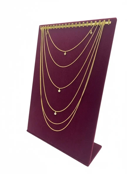 Süet Kumaş Bordo Renk 24/34 Cm Tırnaklı Tesbih-Kolye-Zincir Ayaklı Standı ürün görseli 1