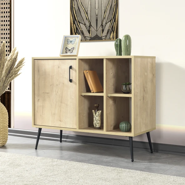 Evmo Home 4108 Şile Metal Ayaklı Metal Kulplu 100 Cm Konsol - Tv Ünitesi - Yemek Odası - Kahve Köşesi Safir ürün görseli 1