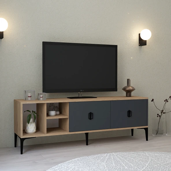 Evmo Home 3505 Era TV Ünitesi 150 Cm Kapaklı Raflı Antrasit - Sepet ürün görseli 1