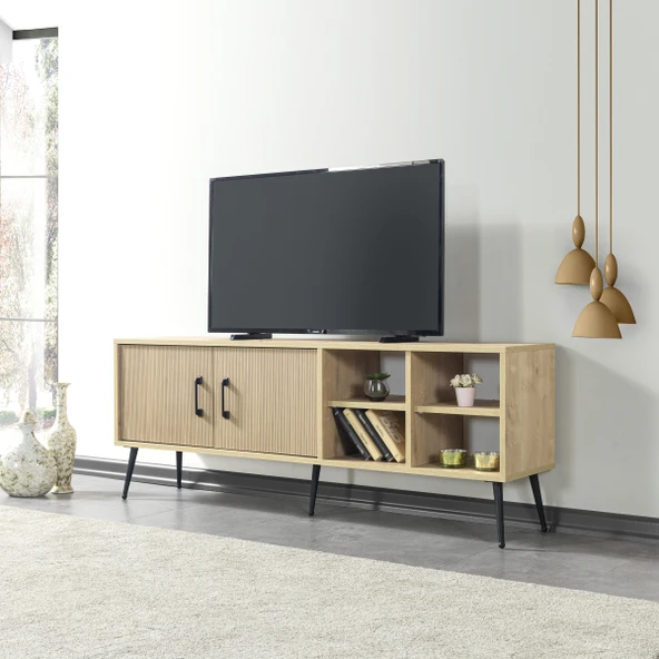 Evmo Home 3610 Şile Metal Ayaklı Metal Kulplu 160 Cm TV Ünitesi - Yunus Safir ürün görseli 1