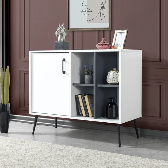 Evmo Home 4112 Şile Metal Ayaklı Metal Kulplu 100 Cm Konsol - Tv Ünitesi - Yemek Odası - Kahve Köşesi ürün görseli 1