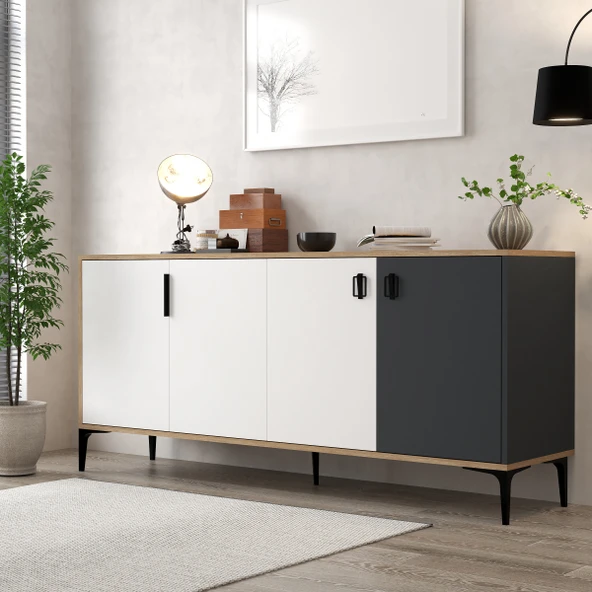 Evmo Home 4002 Neva Konsol 180 Cm Sepet - Beyaz - Antrasit Tv Ünitesi - Yemek Odası - Kahve Köşesi ürün görseli 1