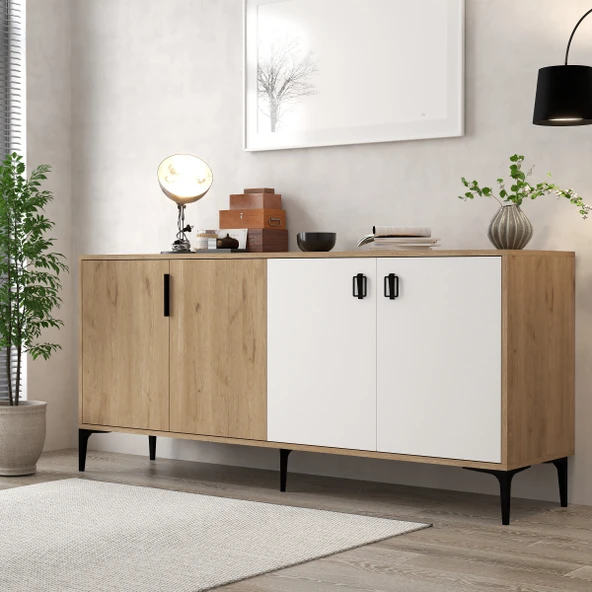 Evmo Home 4003 Neva Konsol 180 Cm Sepet - Beyaz Tv Ünitesi - Yemek Odası - Kahve Köşesi ürün görseli 1