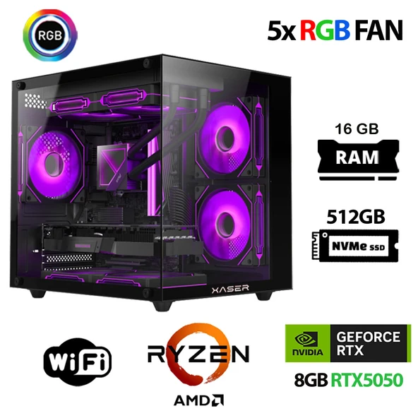 Xaser Eco X160 Ryzen 5 5500 16GB Ram 512GB M.2 NVMe SSD 8GB RTX5050 Oyun Hazır Sistem ürün görseli 1