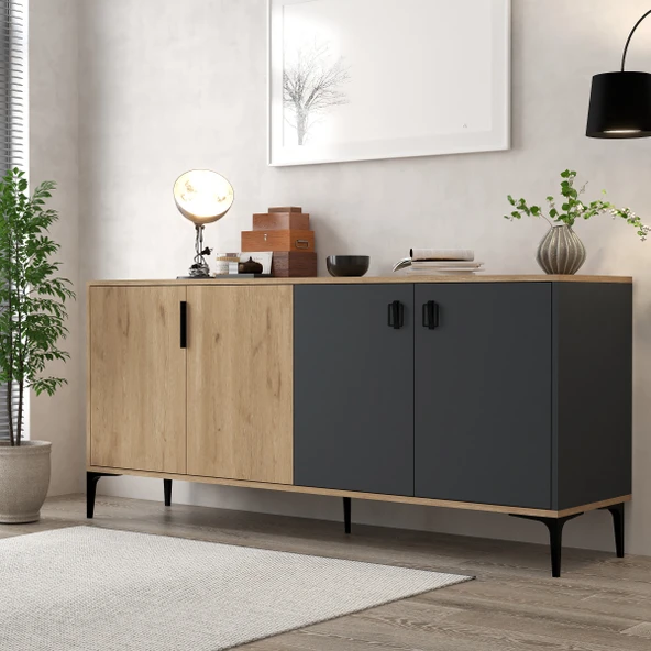 Evmo Home 4001 Neva Konsol 180 Cm Sepet - Antrasit Tv Ünitesi - Yemek Odası - Kahve Köşesi ürün görseli 1