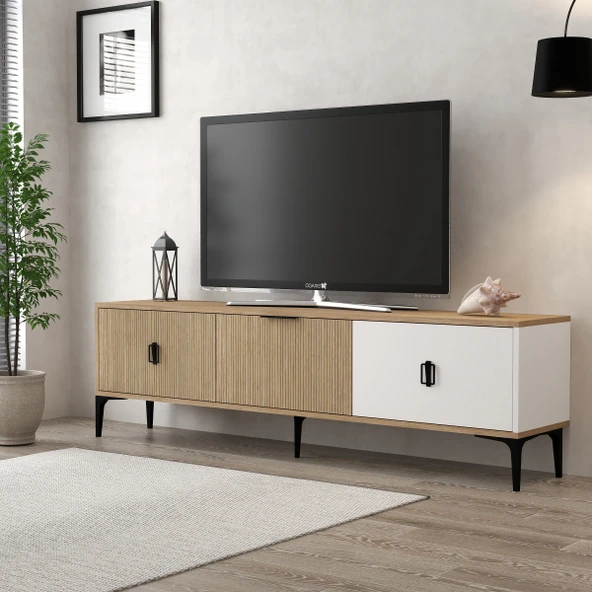Evmo Home 3802 Neva TV Ünitesi 180 Cm Kapaklı Yunus - Beyaz - Sepet ürün görseli 1