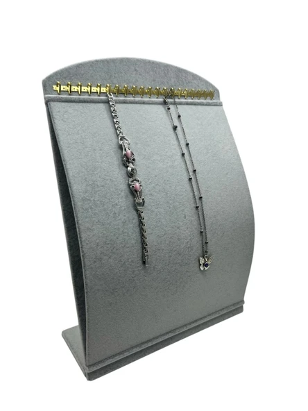 Süet Kumaş Gri Renk 34 cm / 24 cm Dik Bombeli Takı Standı ürün görseli 1