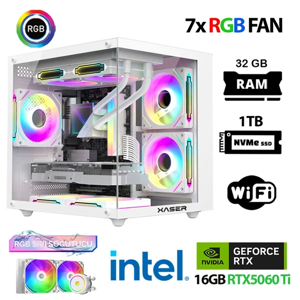 Xaser Eco X180 i9 14900KF 32GB DDR5 Ram 1TB M.2 NVMe SSD 16GB RTX5060Ti Sıvı Soğutmalı Oyuncu Tavsiye Sistem ürün görseli 1