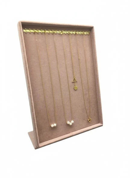 Süet Kumaş Çerceveli Pembe Renk 34/24 Cm Tırnaklı Ayaklı Tesbih-Kolye-Zincir Takı Standi ürün görseli 1
