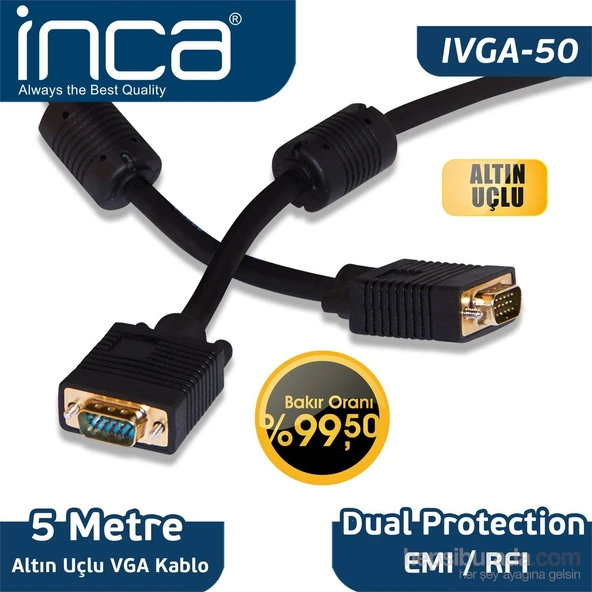 Inca Ivga-50 5 Mt Vga To Vga Erkek-Erkek Altın Uçlu Blister Vga G ürün görseli 1