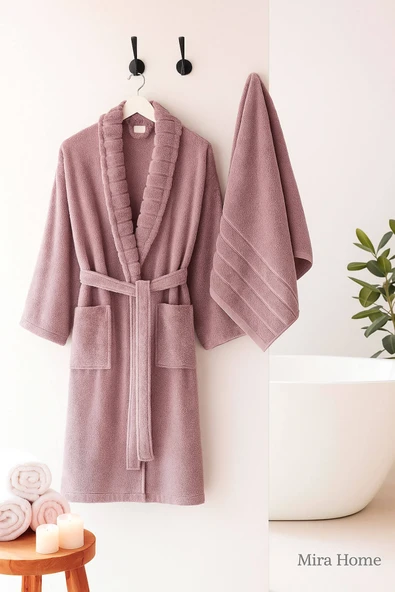 4 Parça Soft Elegance Banyo Aile Bornoz Seti Pamuklu - Resim 11