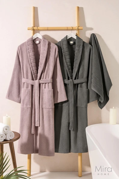 4 Parça Soft Elegance Banyo Aile Bornoz Seti Pamuklu - Resim 5