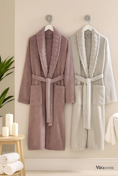 4 Parça Soft Elegance Banyo Aile Bornoz Seti Pamuklu - Resim 4