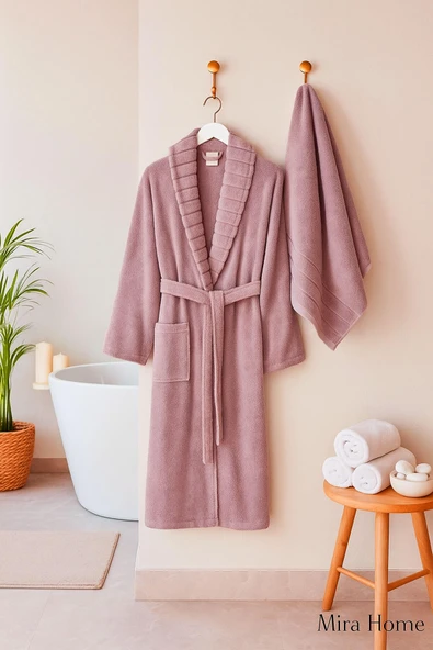 4 Parça Soft Elegance Banyo Aile Bornoz Seti Pamuklu - Resim 12