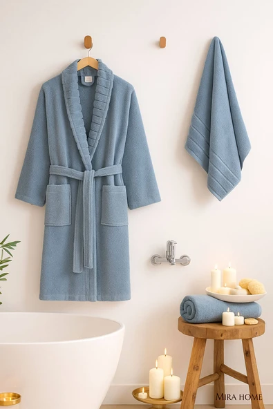 4 Parça Soft Elegance Banyo Aile Bornoz Seti Pamuklu - Resim 9