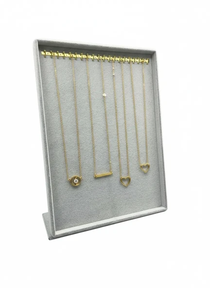Süet Kumaş Çerceveli Gri Renk 34/24 Cm Tırnaklı Ayaklı Tesbih-Kolye-Zincir Takı Standi ürün görseli 1