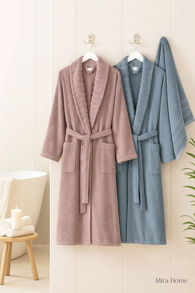 4 Parça Soft Elegance Banyo Aile Bornoz Seti Pamuklu - Resim 8