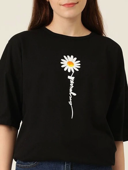 Baskılı T-shirt - Siyah - Resim 4