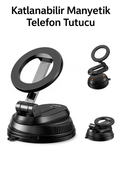 C175 Manyetik Katlanabilir Ultra Manyetik ve Güçlü Vakumlu 360 Derece Ayarlanabilir Araç Telefon Standı ürün görseli 1
