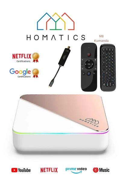 Homatics Box R 4k Plus Rose Gold Android Tv Box 4gb/32gb + M8 Air Mouse + Siyah Type-C Dvb-S Tuner 3’Lü Set ürün görseli 1