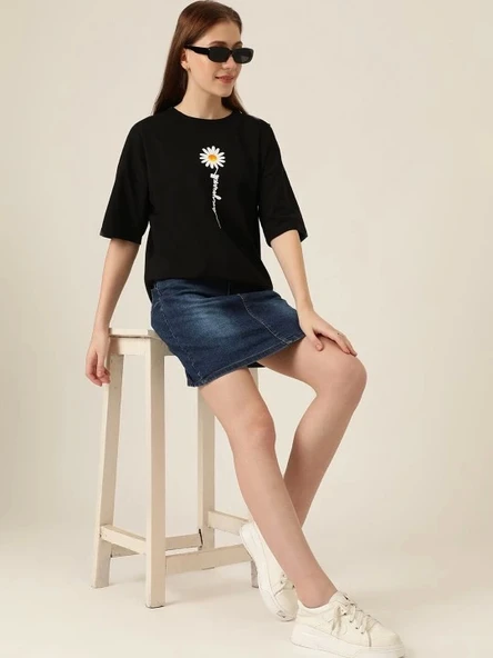 Baskılı T-shirt - Siyah - Resim 2