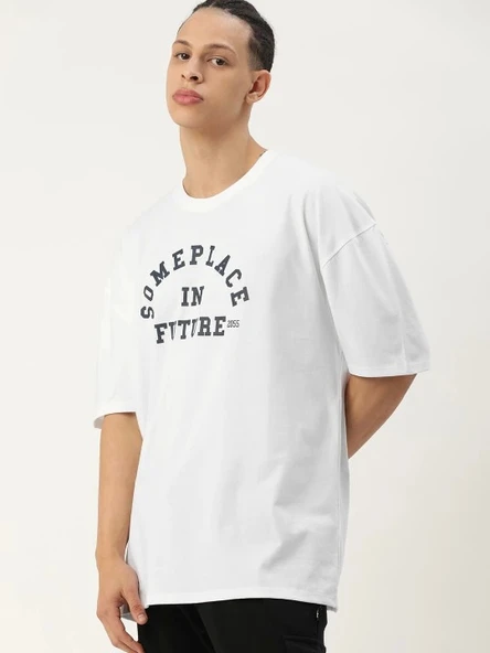 Erkek Baskılı Oversize T-shirt - Beyaz ürün görseli 1