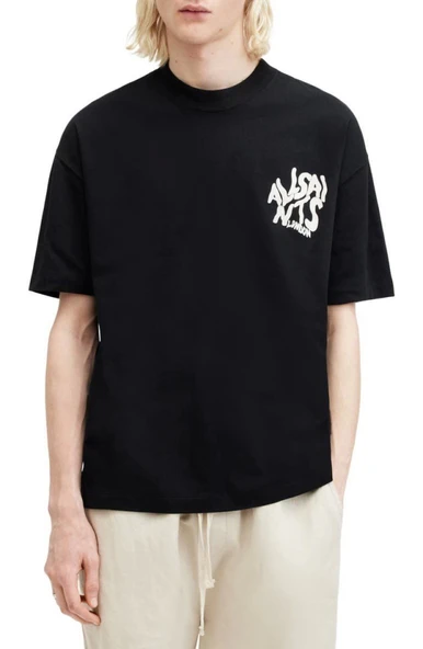 Erkek Baskılı Oversize T-shirt - Siyah ürün görseli 1