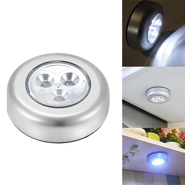 Kablosuz Spot Pilli Dokunmatik Led Lamba 3 Ledli Dolap Lambası ürün görseli 1