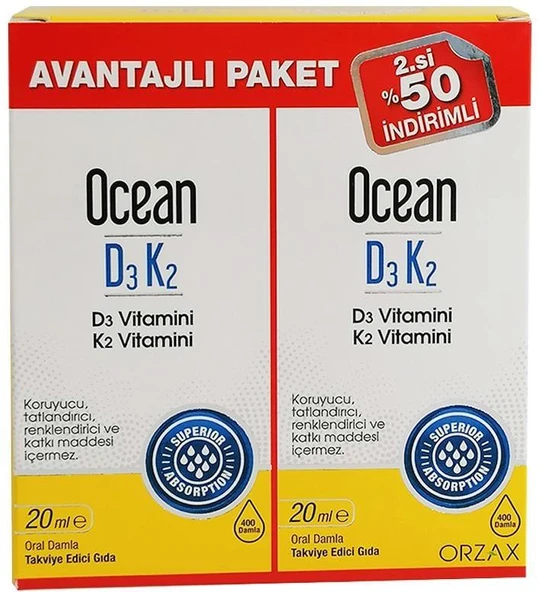 Ocean D3 K2 20 Ml Takviye Edici Gıda Avantajlı Paket ürün görseli 1